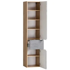 Bad Hochschrank in Beton & Holz Dekor - Mia^Wohnen Online