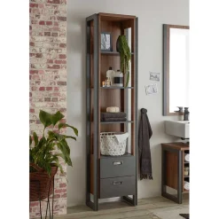 Bad Hochschrank Regal - 4 Fächer & 2 Schubladen - Forawas^Wohnen Sale