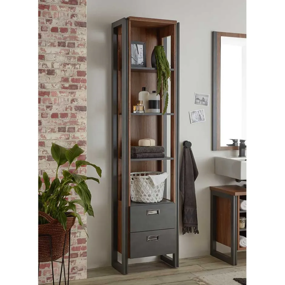 Bad Hochschrank Regal - 4 Fächer & 2 Schubladen - Forawas^Wohnen Sale