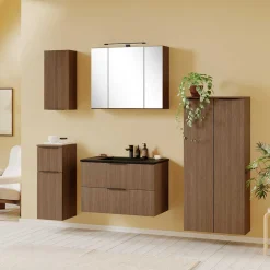 Wohnen Bad Midi-Schrank in Eiche Dunkel Optik - Ucaida