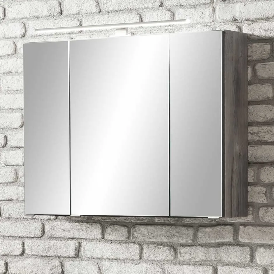 Wohnen Bad Spiegelschrank 3D in Eiche Grau Holzoptik - Svegaria