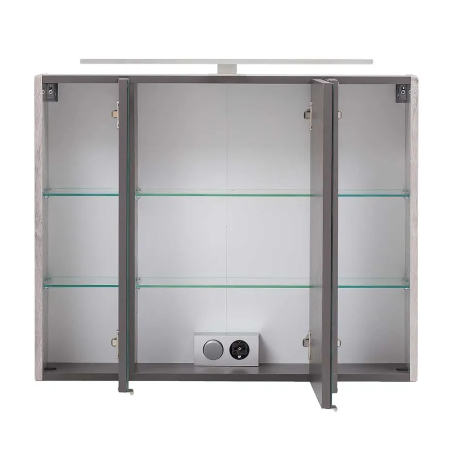 Wohnen Bad Spiegelschrank 3D in Eiche Grau Holzoptik - Svegaria