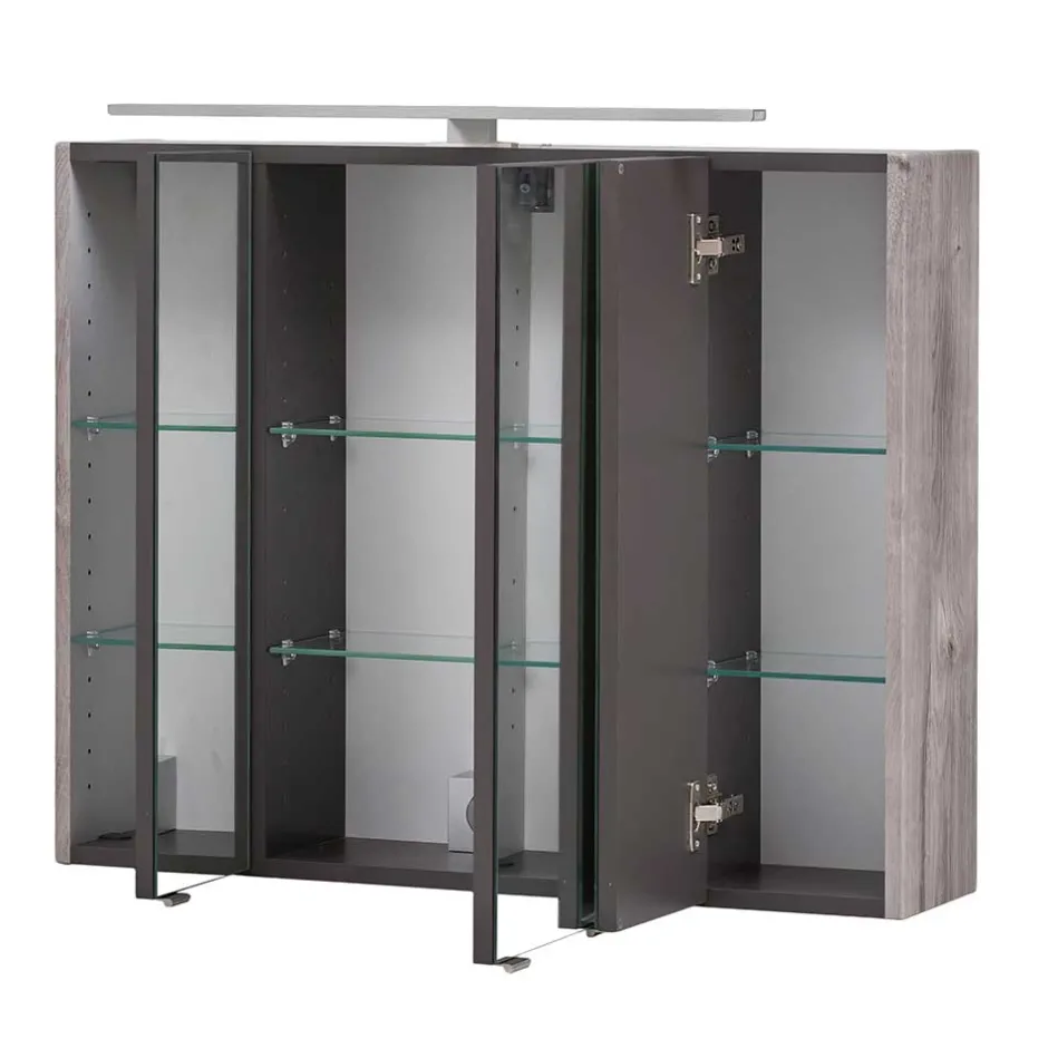 Wohnen Bad Spiegelschrank 3D in Eiche Grau Holzoptik - Svegaria