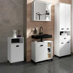 Bad Unterschrank in Weiß mit Schwarz - Envaton^Wohnen Discount