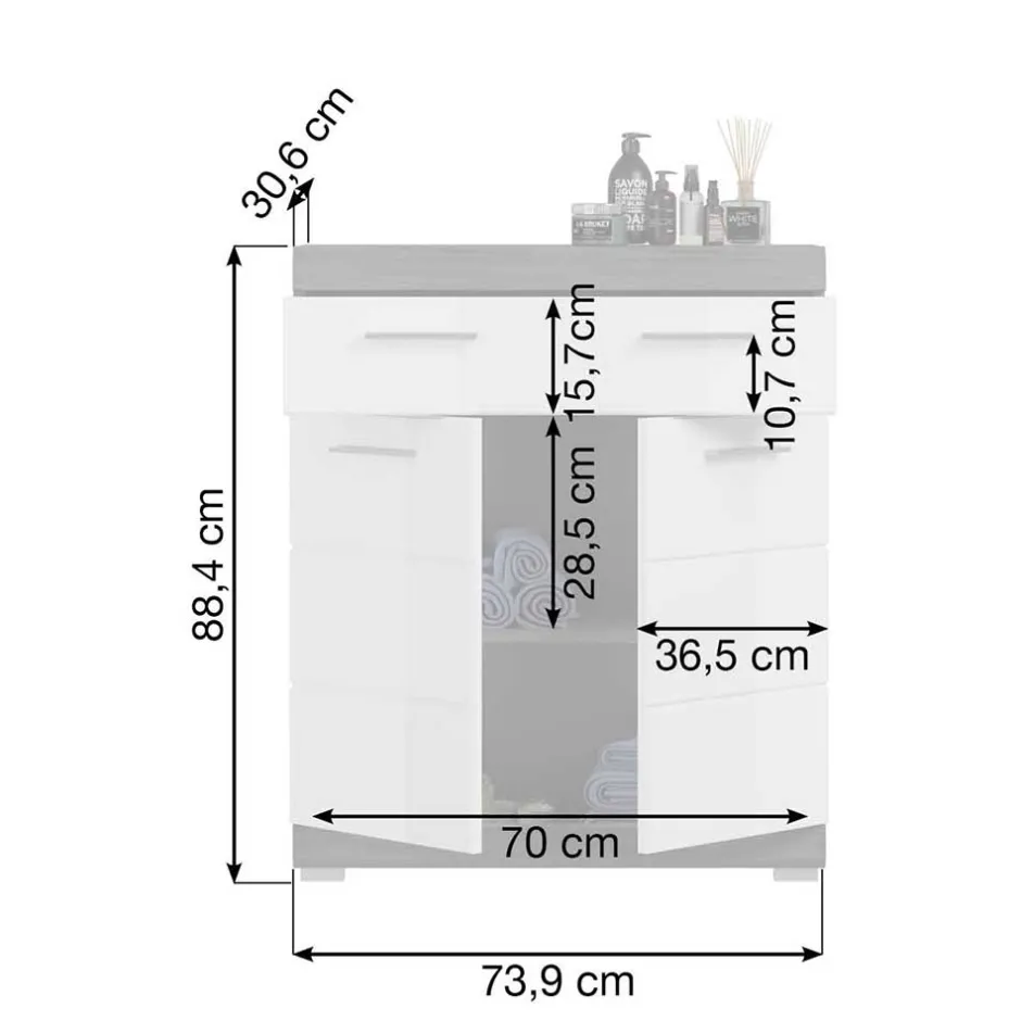 Wohnen Bad Vertiko in Weiß Hochglanz & Grau - Nancys