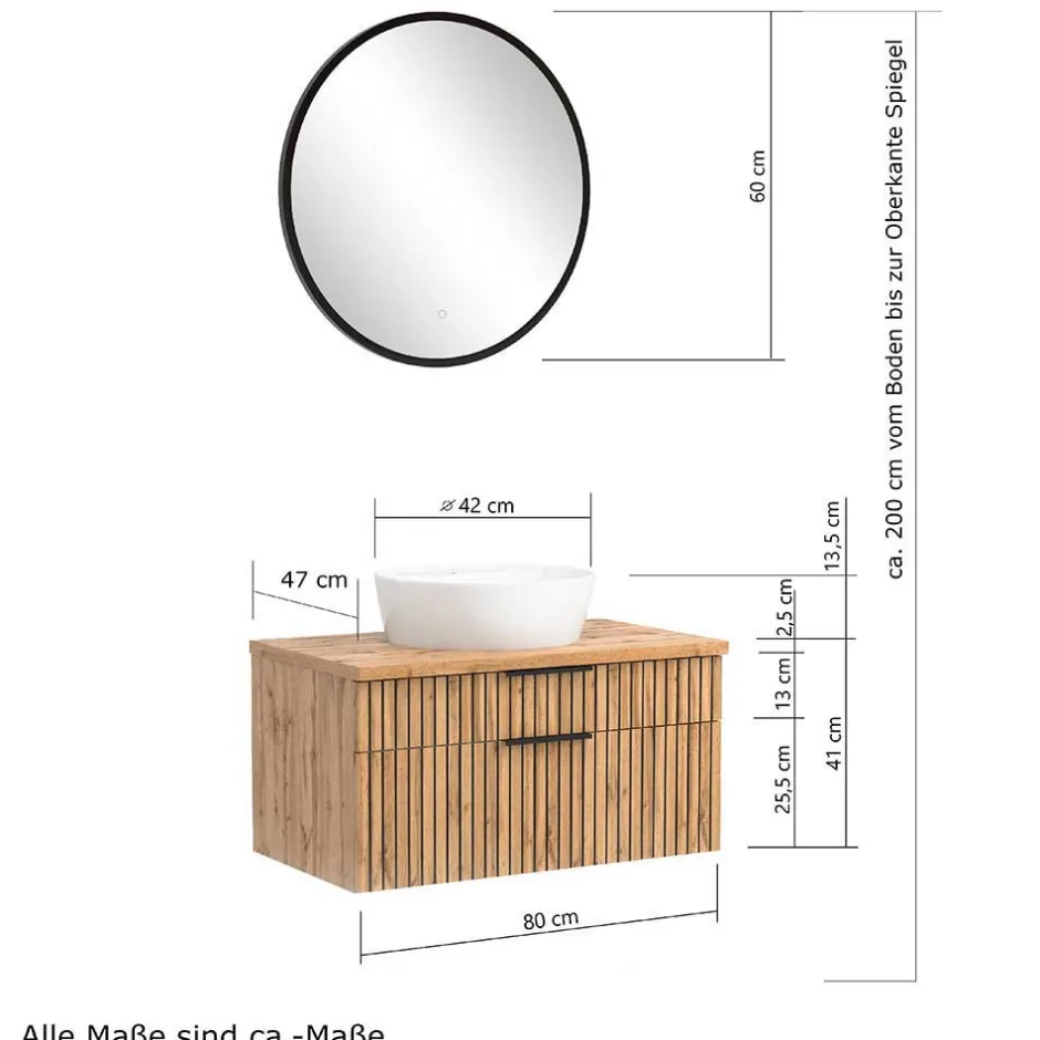 Wohnen Bad Waschtisch & Midischrank Set - Crystoga (dreiteilig)