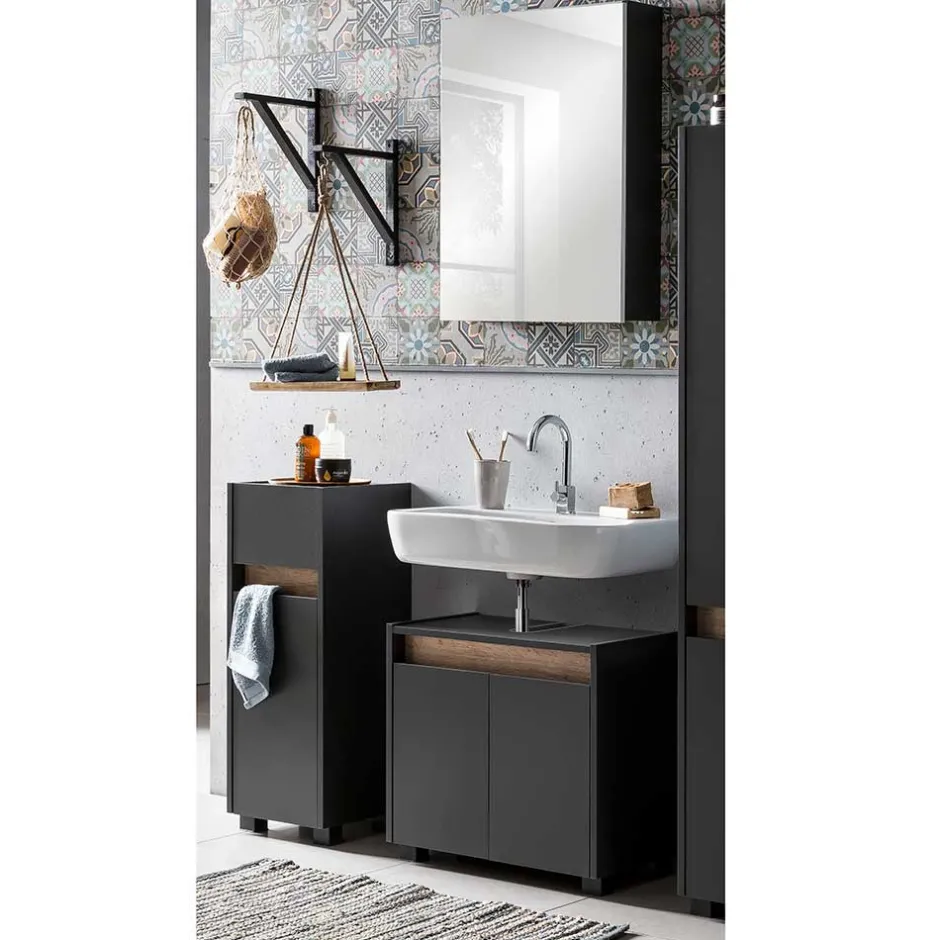 Wohnen Badblock Möbel in Anthrazit - Marcius (dreiteilig)