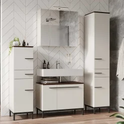 Wohnen Badeinrichtung in Hellgrau mit Nussbaum - Dolida (vierteilig)