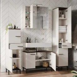 Wohnen Badeinrichtung in Hellgrau mit Nussbaum - Dolida (vierteilig)