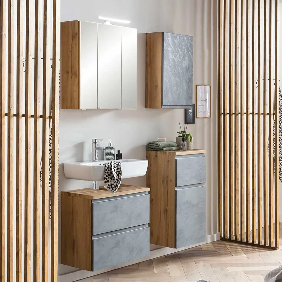 Badeinrichtung Set in Beton Optik - Mia (vierteilig)^Wohnen Discount