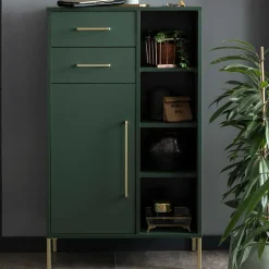 Wohnen Badezimmer Highboard in Dunkelgrün & Gold - Aqua