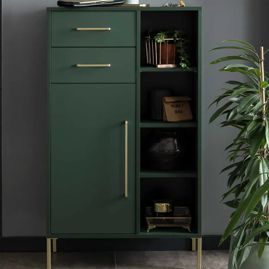 Wohnen Badezimmer Highboard in Dunkelgrün & Gold - Aqua
