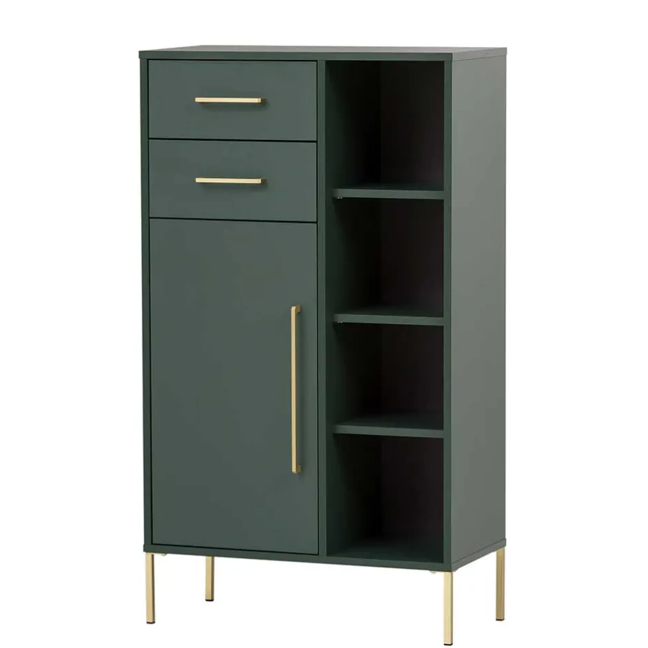 Wohnen Badezimmer Highboard in Dunkelgrün & Gold - Aqua