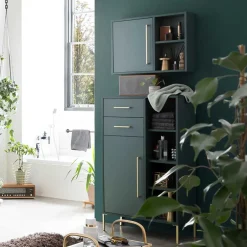 Wohnen Badezimmer Highboard in Dunkelgrün & Gold - Aqua