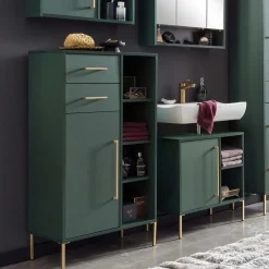Wohnen Badezimmer Highboard in Dunkelgrün & Gold - Aqua