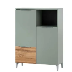 Wohnen Badezimmer Highboard in Graugrün und Eiche - Liz