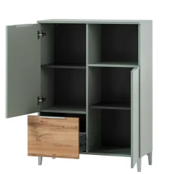 Wohnen Badezimmer Highboard in Graugrün und Eiche - Liz