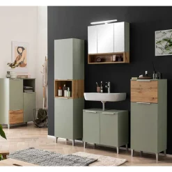 Wohnen Badezimmer Highboard in Graugrün und Eiche - Liz
