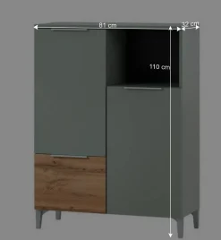 Wohnen Badezimmer Highboard in Graugrün und Eiche - Liz