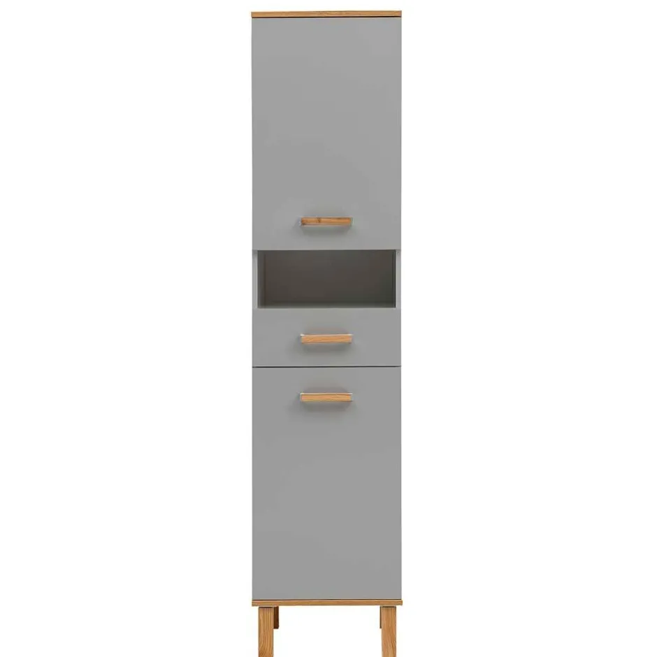 Wohnen Badezimmer Hochschrank in Platingrau - Nienzo