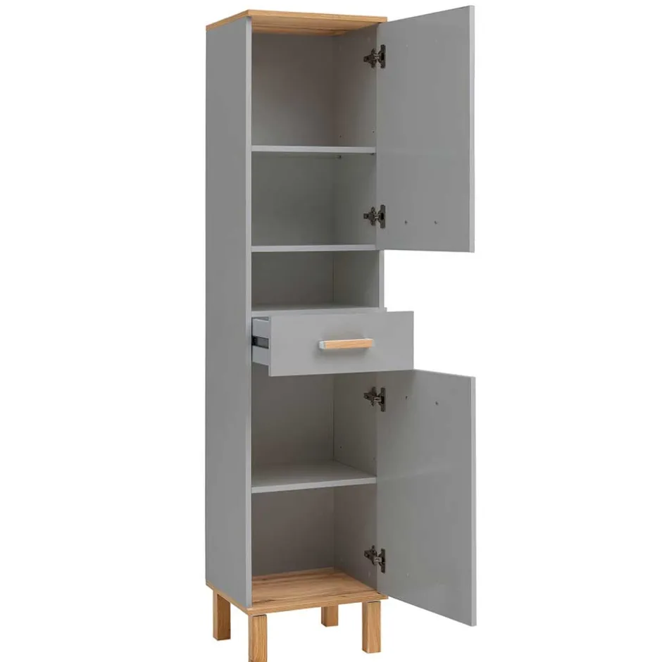 Wohnen Badezimmer Hochschrank in Platingrau - Nienzo
