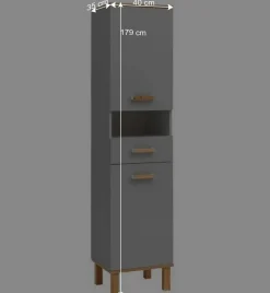 Wohnen Badezimmer Hochschrank in Platingrau - Nienzo