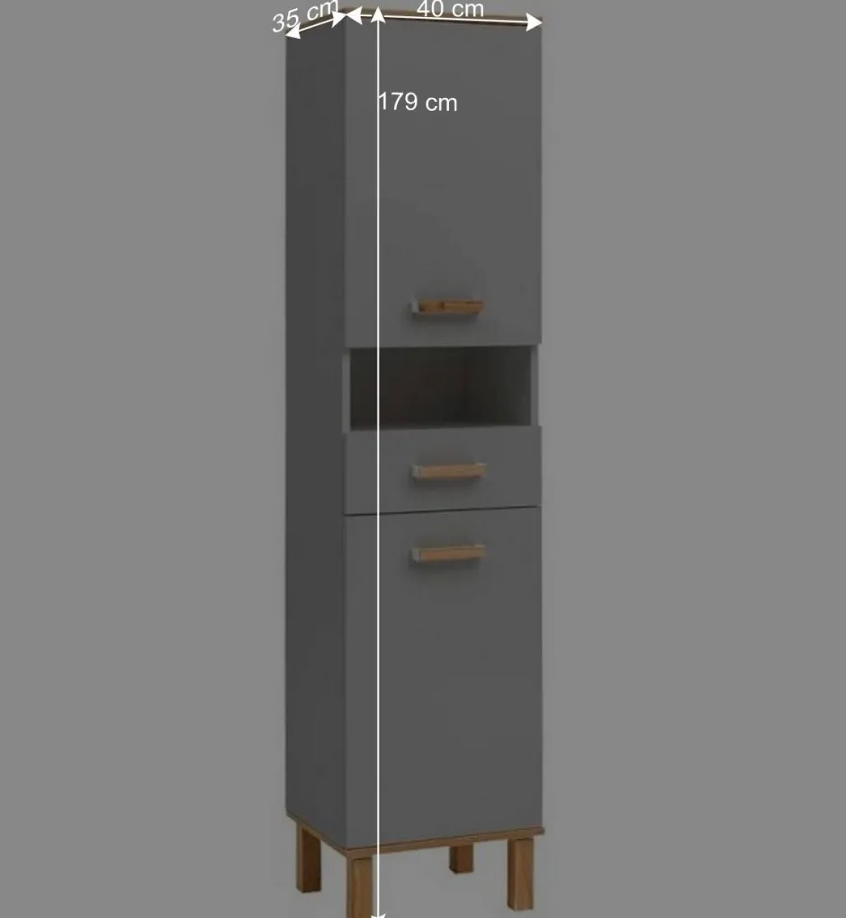 Wohnen Badezimmer Hochschrank in Platingrau - Nienzo