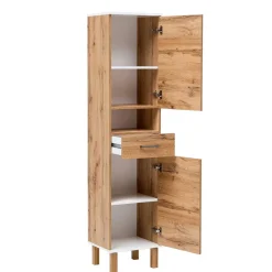 Wohnen Badezimmer Hochschrank in Eiche NB mit Weiß - Voinla