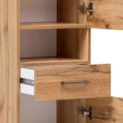 Wohnen Badezimmer Hochschrank in Eiche NB mit Weiß - Voinla