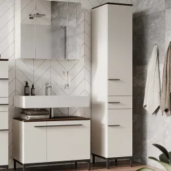 Wohnen Badezimmer Hochschrank in Hellgrau - Dolida