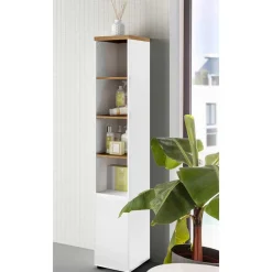 Wohnen Badezimmer Hochschrank in Weiß mit Wildeiche - Alenta