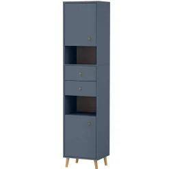 Badezimmer Hochschrank in Petrol Blau & Eiche - Matrera^Wohnen Sale