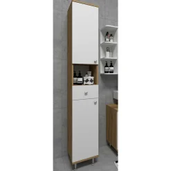 Wohnen Badezimmer Hochschrank mit 2 Türen & Schublade - Nelani