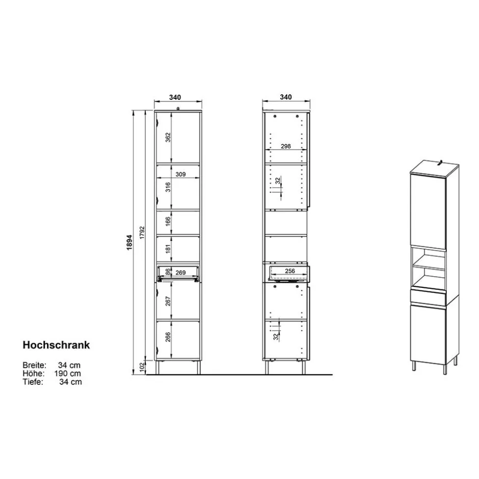 Wohnen Badezimmer Hochschrank zweifarbig - Aspariavo