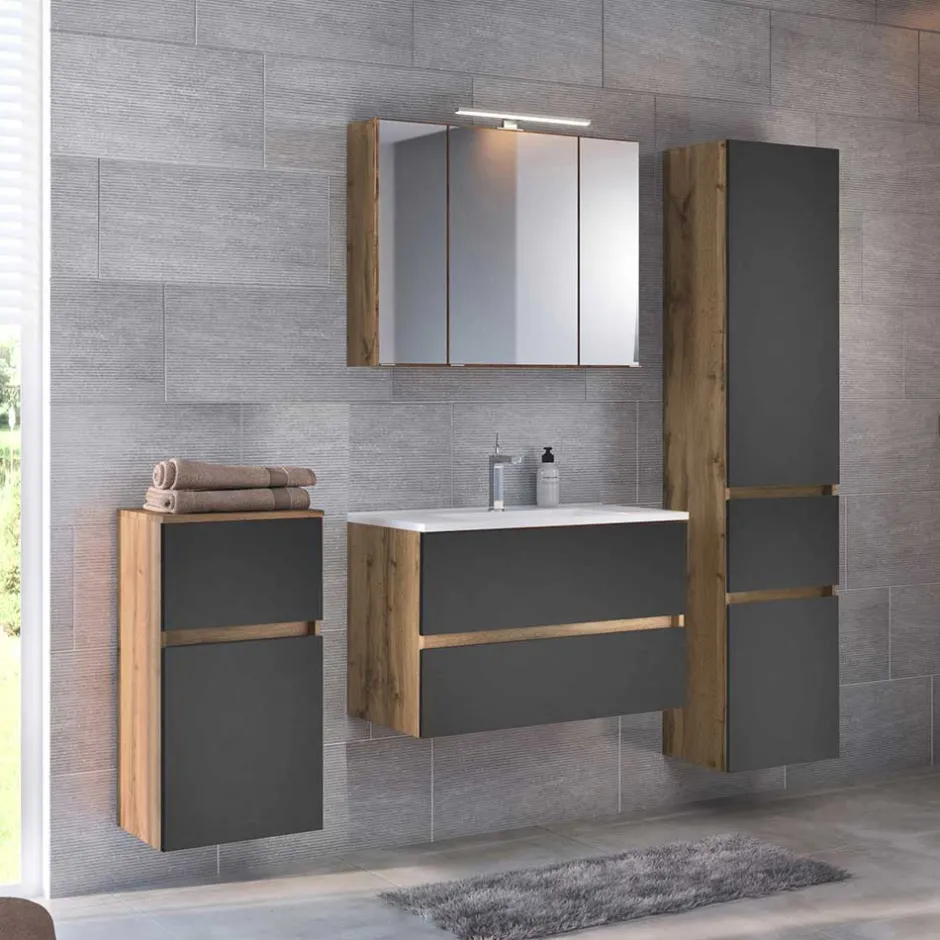 Wohnen Badezimmer Kombination als Möbelset - Athrin (vierteilig)