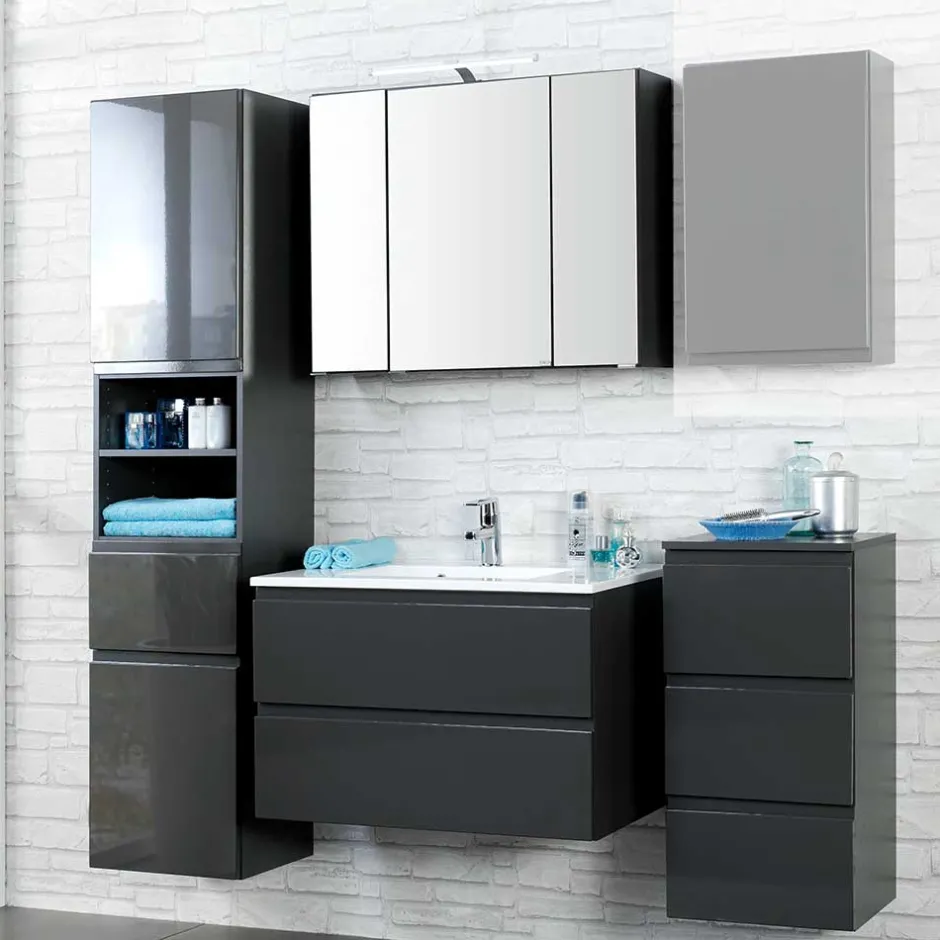 Wohnen Badezimmer Kombination Blaxin mit 3D Spiegelschrank (vierteilig)
