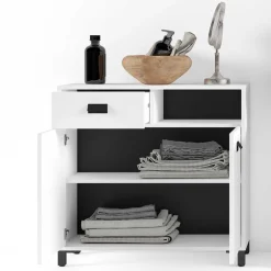 Badezimmer Kommode in Weiß mit Schwarz - Envaton^Wohnen Discount