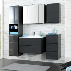 Wohnen Badezimmer Möbelset Blaxin in Anthrazit Hochglanz (fünfteilig)