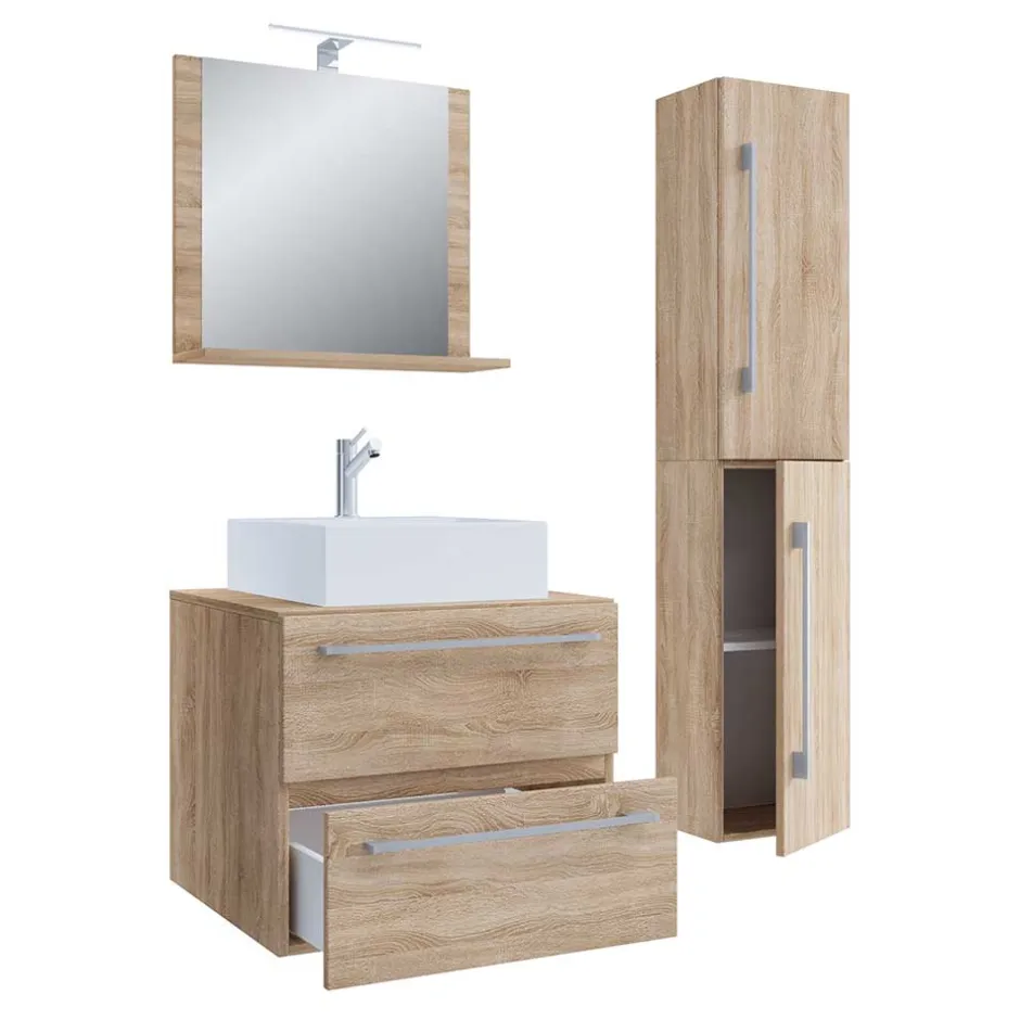 Wohnen Badezimmer Möbelset in Holzoptik - Caleena (dreiteilig)