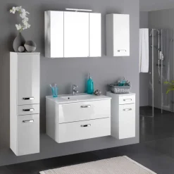 Wohnen Badezimmer Set Sagunis in Weiß Hochglanz (fünfteilig)