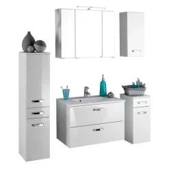 Wohnen Badezimmer Set Sagunis in Weiß Hochglanz (fünfteilig)