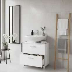 Wohnen Badezimmer Waschbeckenschrank Sagunis in Weiß