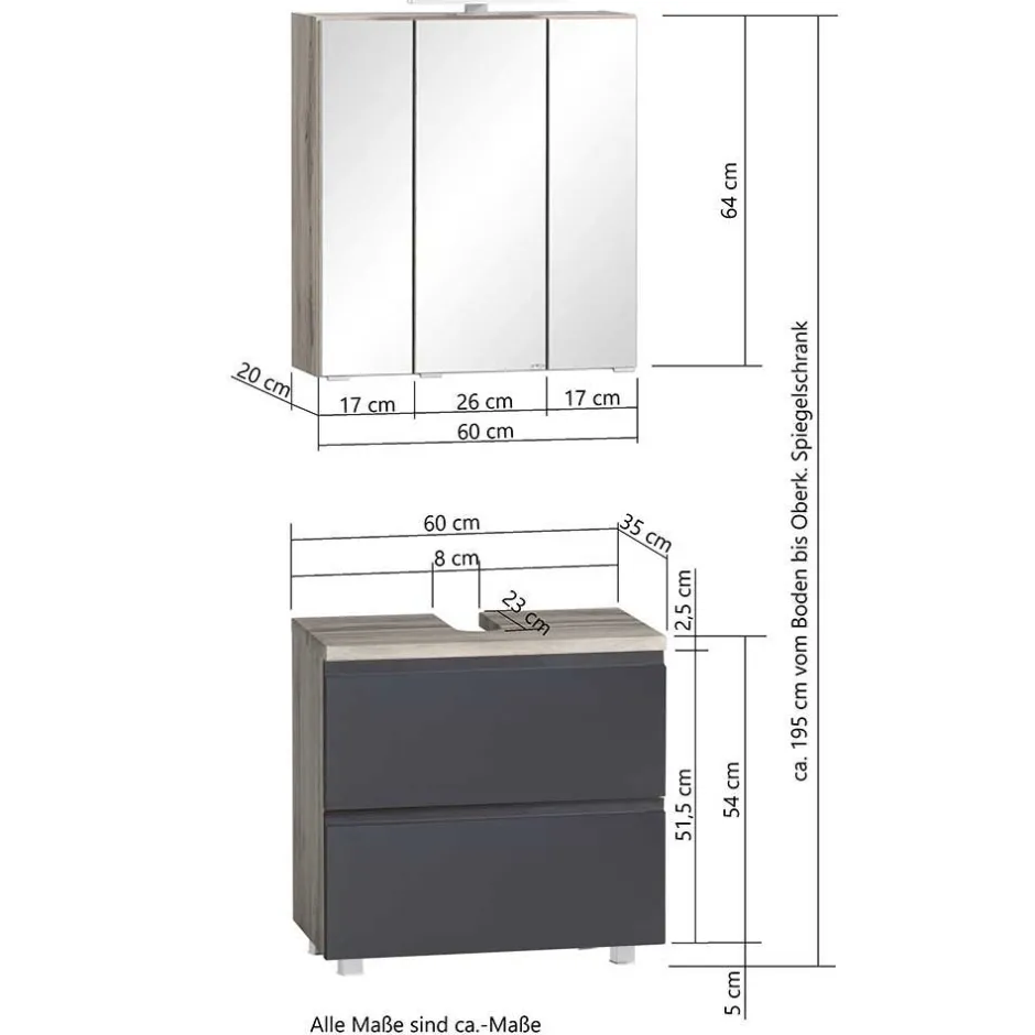 Wohnen Badezimmer Waschplatz und Hochschrank - Jambi II (dreiteilig)