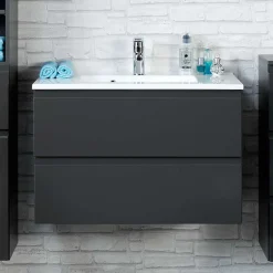 Wohnen Badezimmer Waschtisch Blaxin in Anthrazit Hochglanz