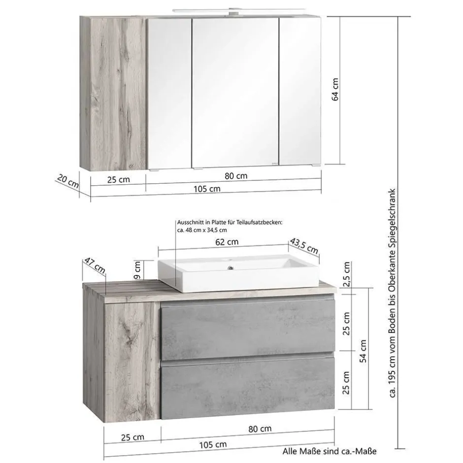 Wohnen Badezimmermöbel Block Set - Jambi (vierteilig)