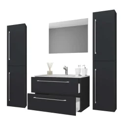 Wohnen Badezimmermöbel in Schwarz - Gloriella (vierteilig)
