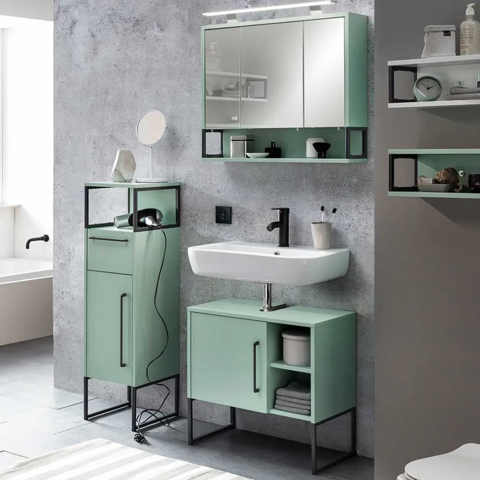 Wohnen Badezimmermöbel Kombi in Mint mit Anthrazit - Esdrus (dreiteilig)