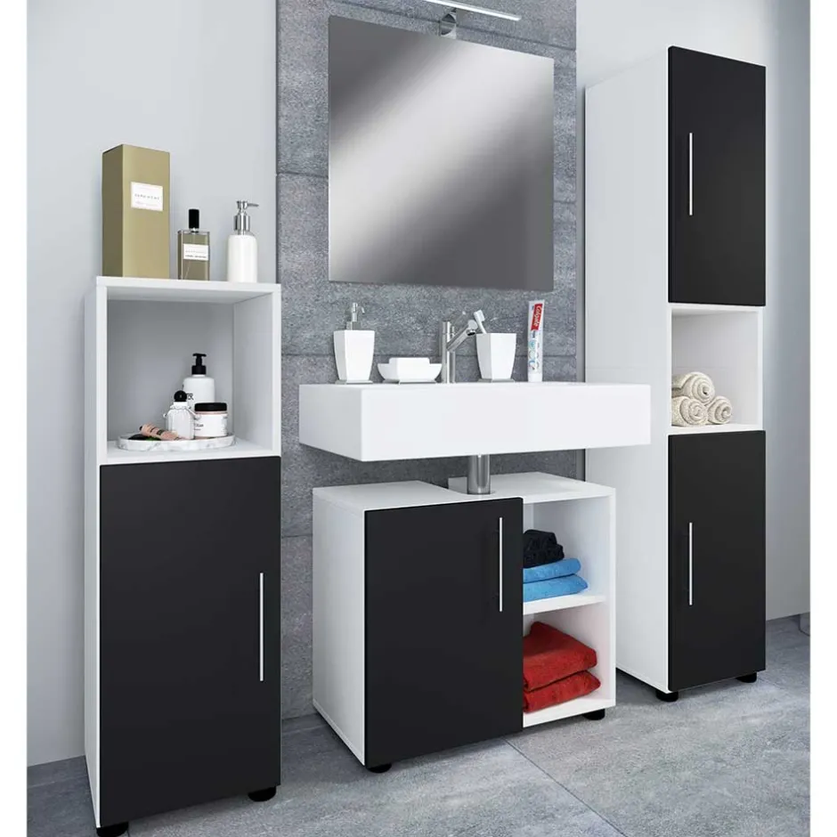 Wohnen Badezimmermöbel Set in Weiß und Schwarz - Cranies (vierteilig)