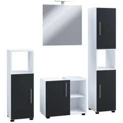 Wohnen Badezimmermöbel Set in Weiß und Schwarz - Cranies (vierteilig)