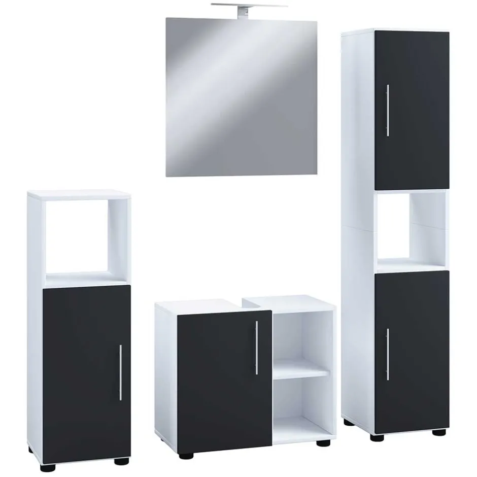 Wohnen Badezimmermöbel Set in Weiß und Schwarz - Cranies (vierteilig)